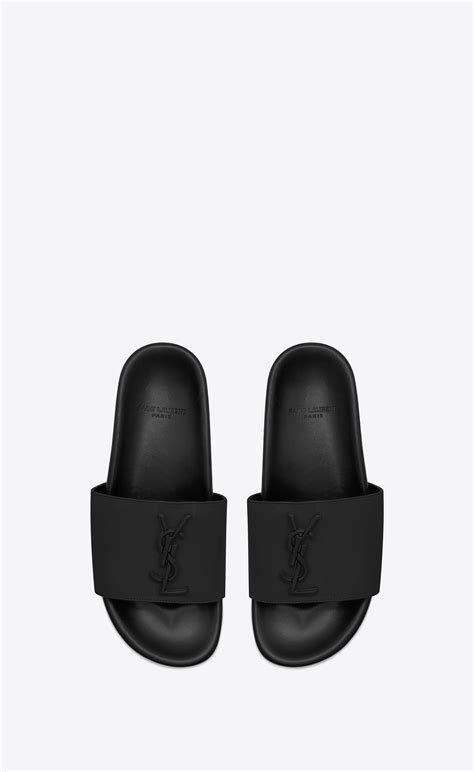 ysl slides joan 05|SAINT LAURENT Lambskin Joan Slide Sandals Black.